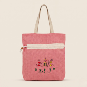 Warli Painting Tote Bag Pink